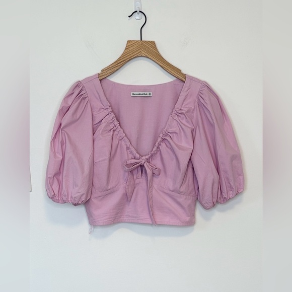 Abercrombie & Fitch Tie Front Puff Sleeves Cropped Top , sz : medium - Picture 8 of 11